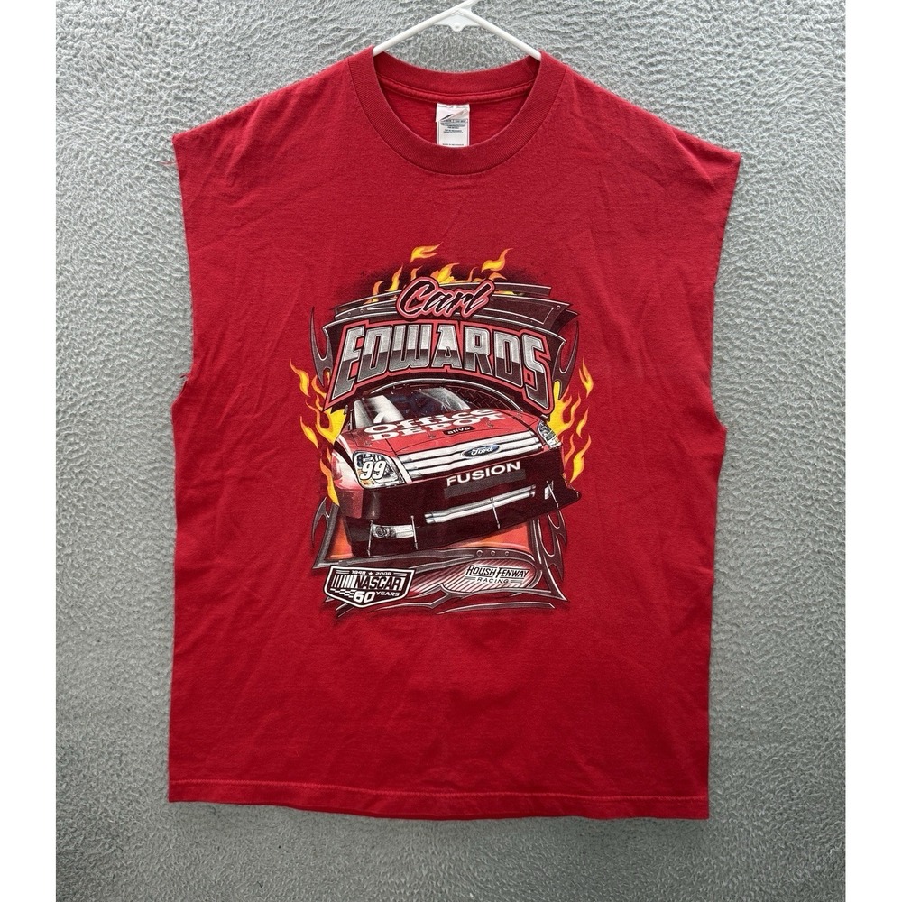 Vintage Nascar Shirt Adult XL Red Crewneck Carl Edwards‎ Faded Grunge Y2K Mens